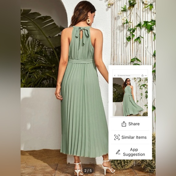 SHEIN Sage Green Pleated Maternity Maxi Dress Halter NWOT Size L - Picture 2 of 5